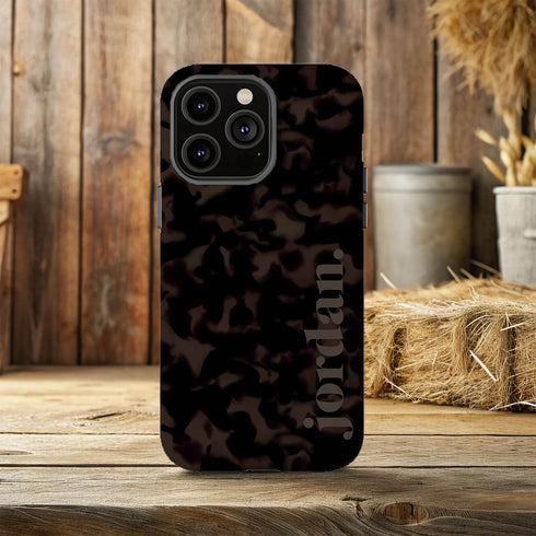 Custom Name Dark Tortoiseshell Serif iPhone Case